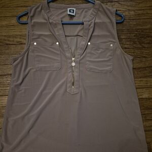 Anne Klein Tan Sleeveless Blouse with Zipper